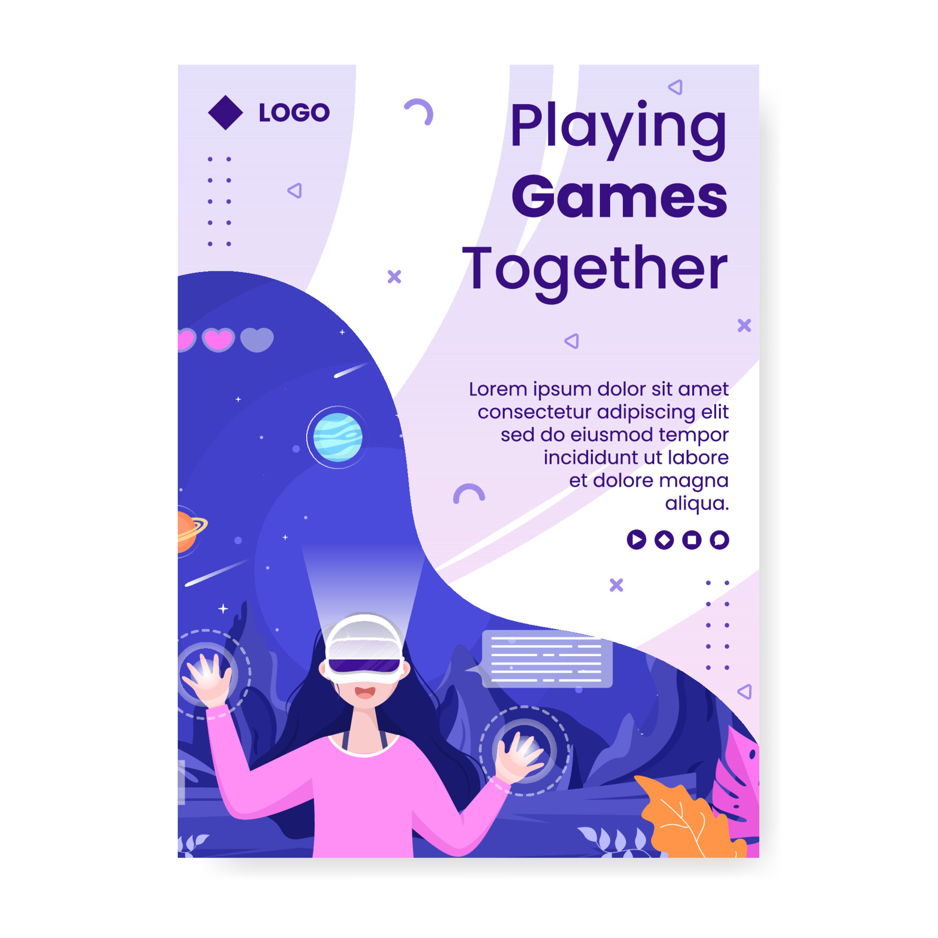 VR Glasses With Virtual Reality Game Poster Template Flat Design