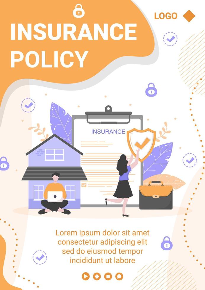 Insurance Policy Flyer Template Flat Design Illustration Editable of Square Background for Social media, Feed, Greeting Card and Web vector