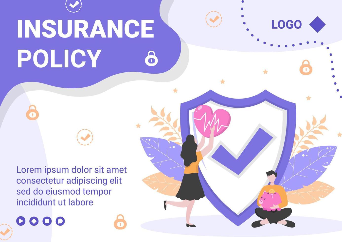 Insurance Policy Brochure Template Flat Design Illustration Editable of Square Background for Social media, Feed, Greeting Card and Web vector