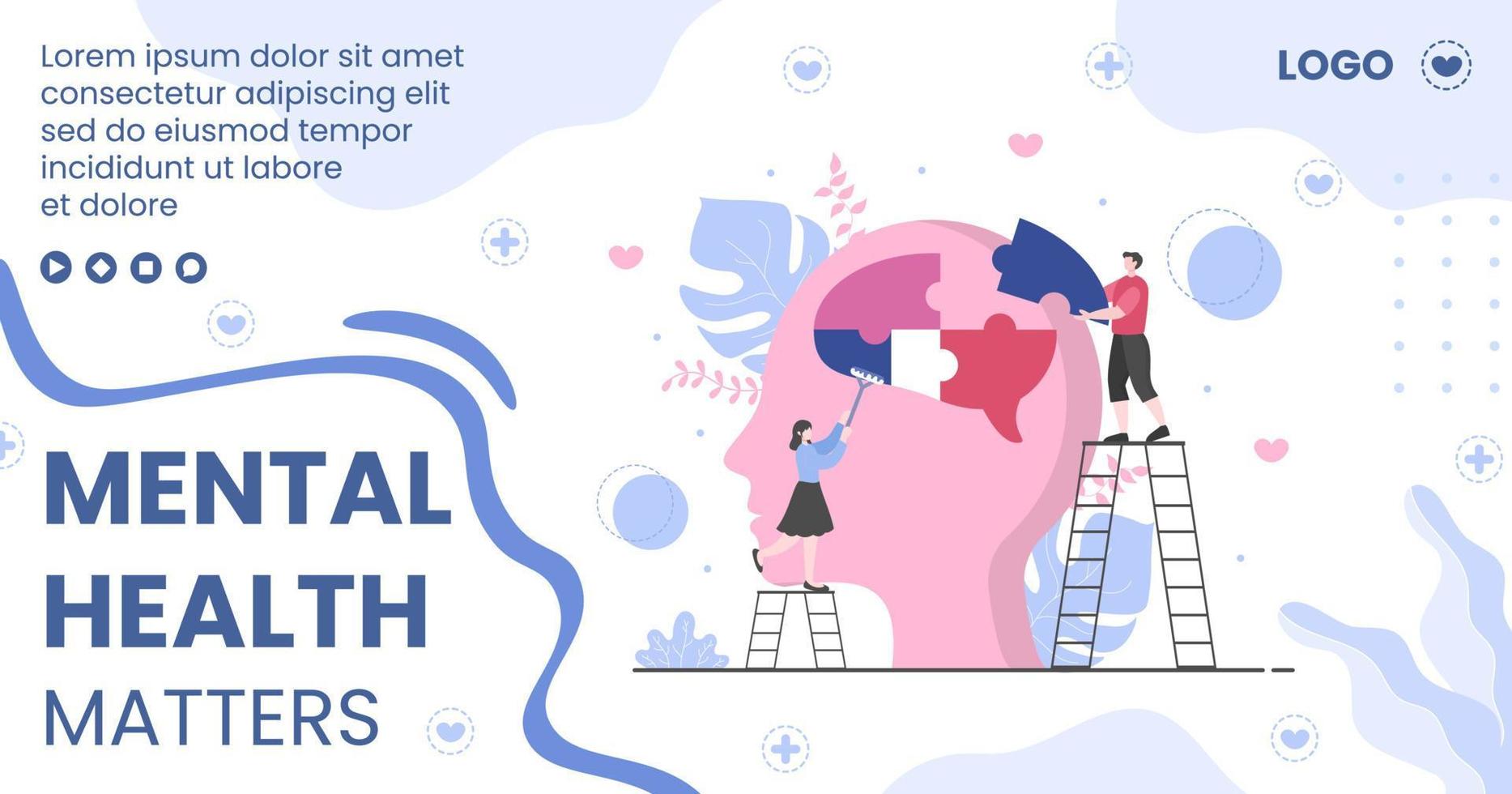 Mental Health Care Post Template Flat Design Illustration Editable of Square Background for Social media, Greeting Card and Web vector