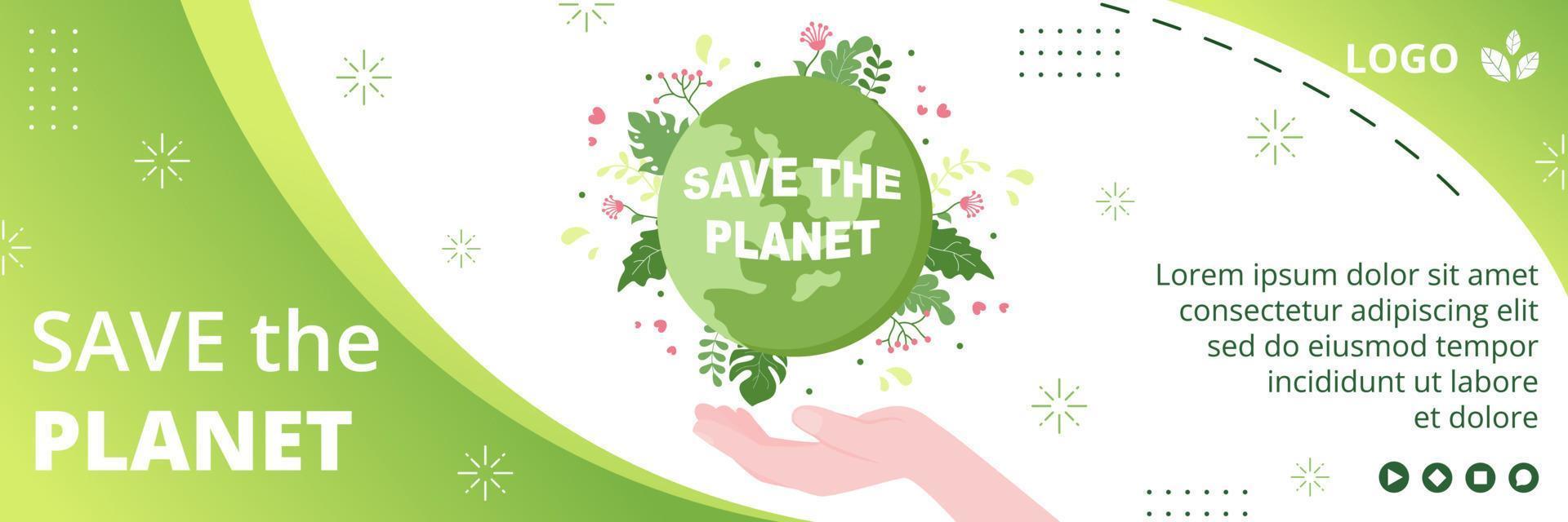 Save Planet Earth Cover Template Flat Design Environment With Eco Friendly Editable Illustration Square Background to Social Media or Greeting Card vector