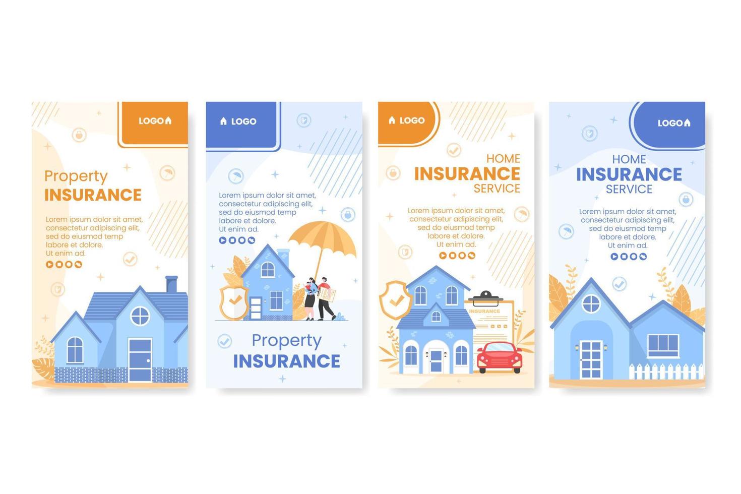 Property and Home Insurance Stories Template Flat Design Illustration Editable of Square Background for Social media, Greeting Card or Web vector