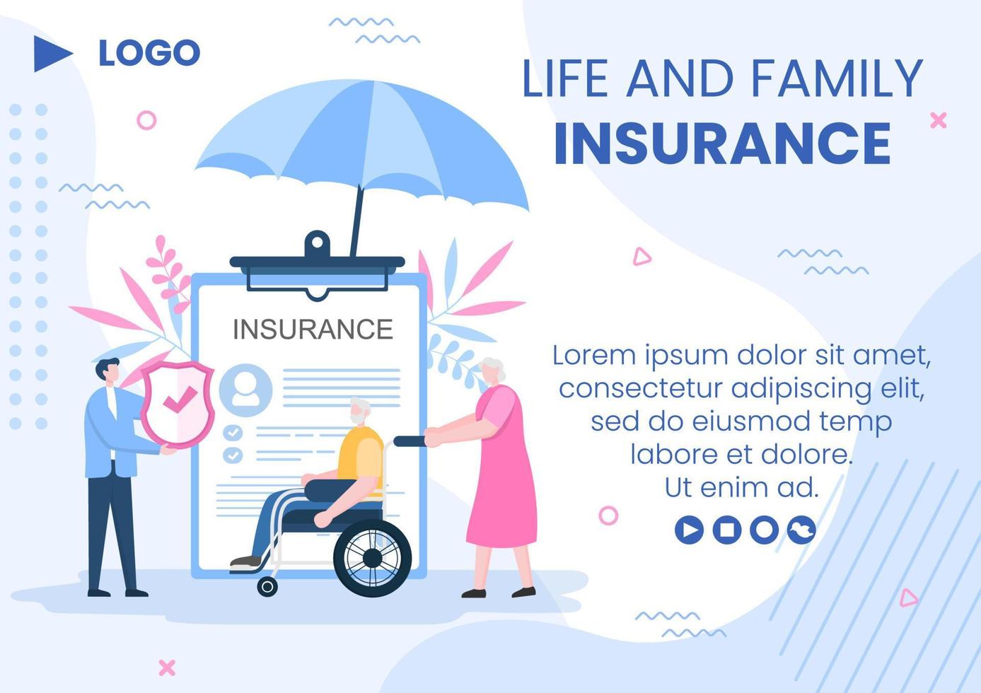 Family Life Insurance Brochure Template Flat Design Editable Illustration Square Background to Social Media or Greeting Card vector