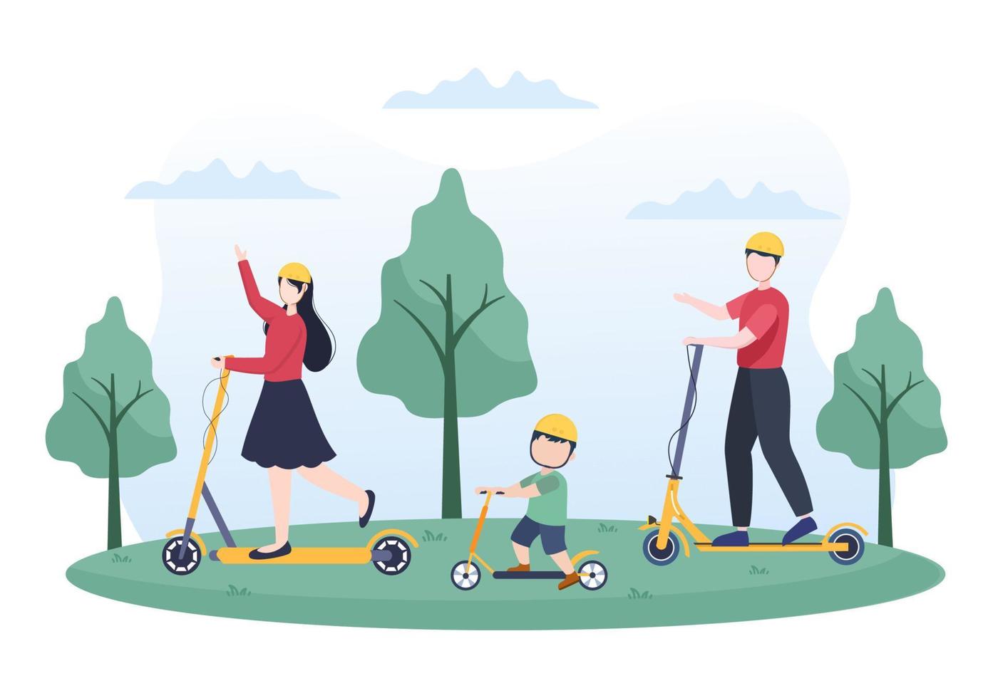 Family Time of Joyful Parents and Children Spending Time Together at Park Doing Various Relaxing Activities in Cartoon Flat Illustration for Poster or Background vector