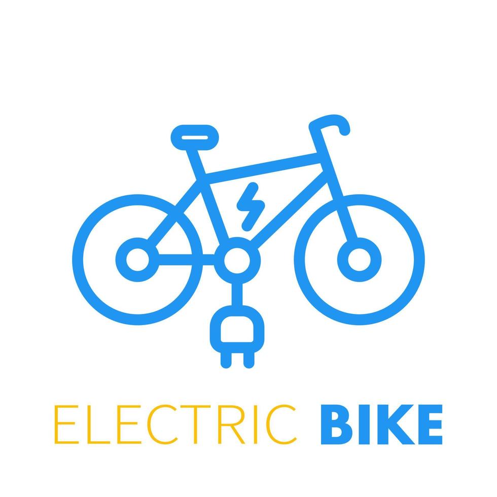 Icono de línea de bicicleta eléctrica, e-bike en blanco vector