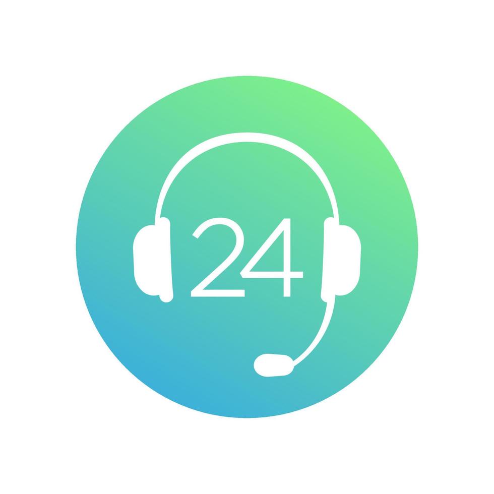 headphone icon, 24 support service round sign vector