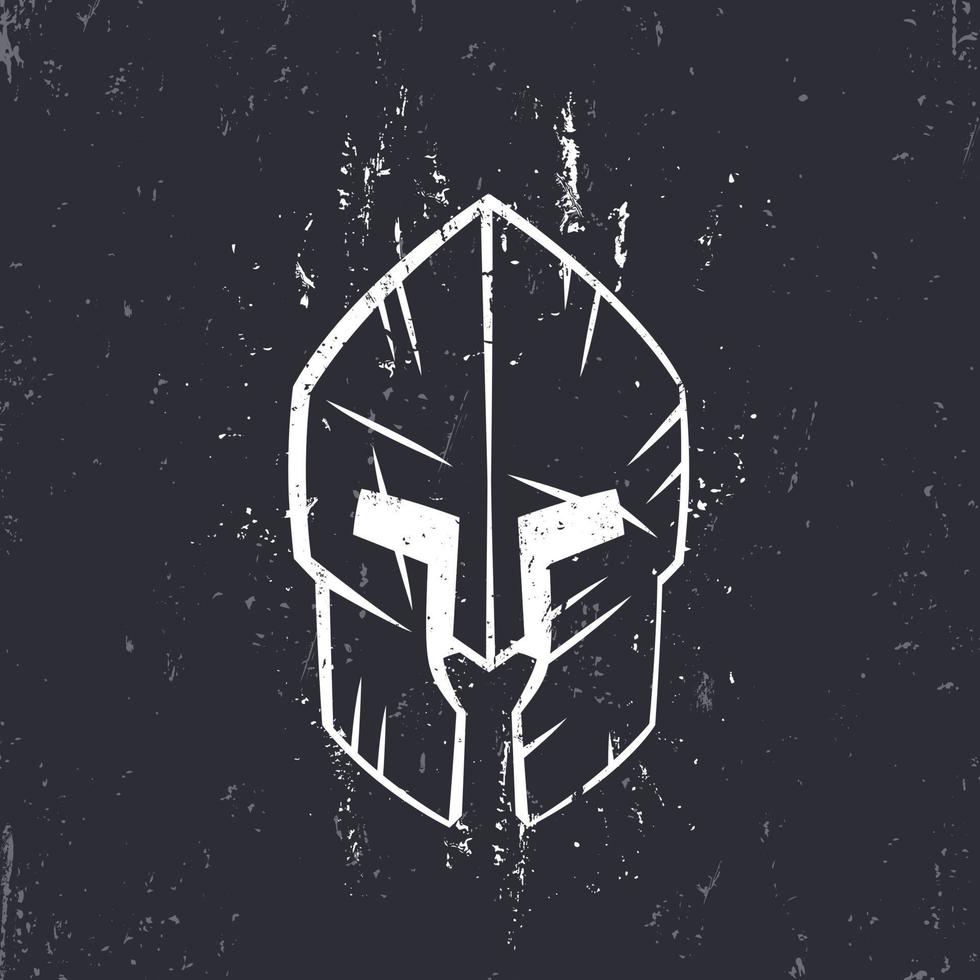 spartan helmet with scratches, front view, vector illustration
