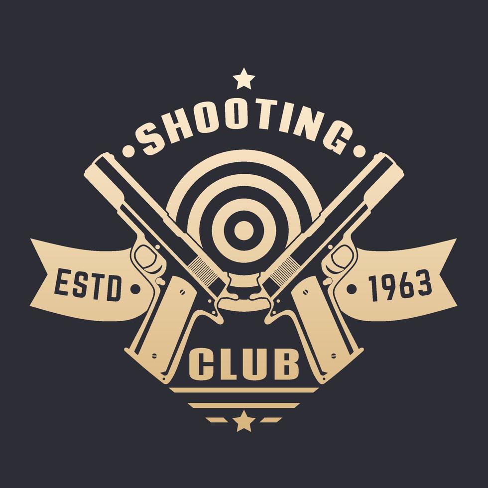 Shooting club logo, emblem with two pistols and target, vector illustration