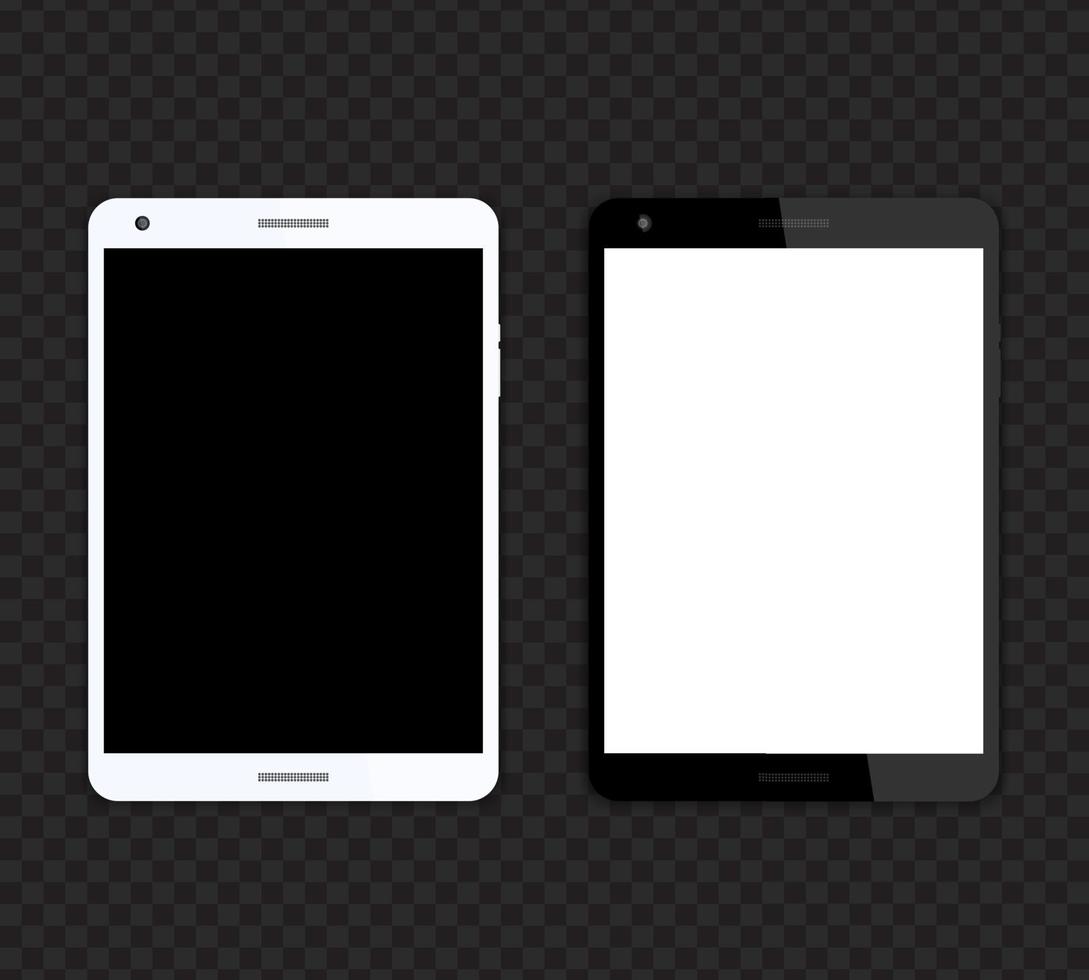 maquetas de tabletas con pantallas en blanco, negras y plateadas vector