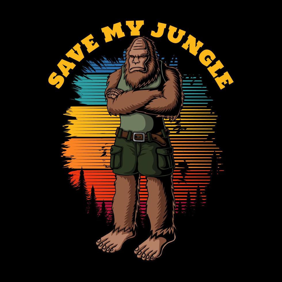 Bigfoot protector of the forest retro vector illustration