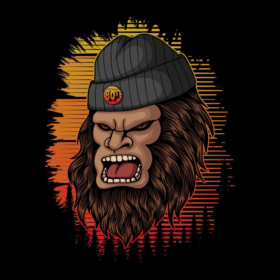 Bigfoot angry retro vector illustration