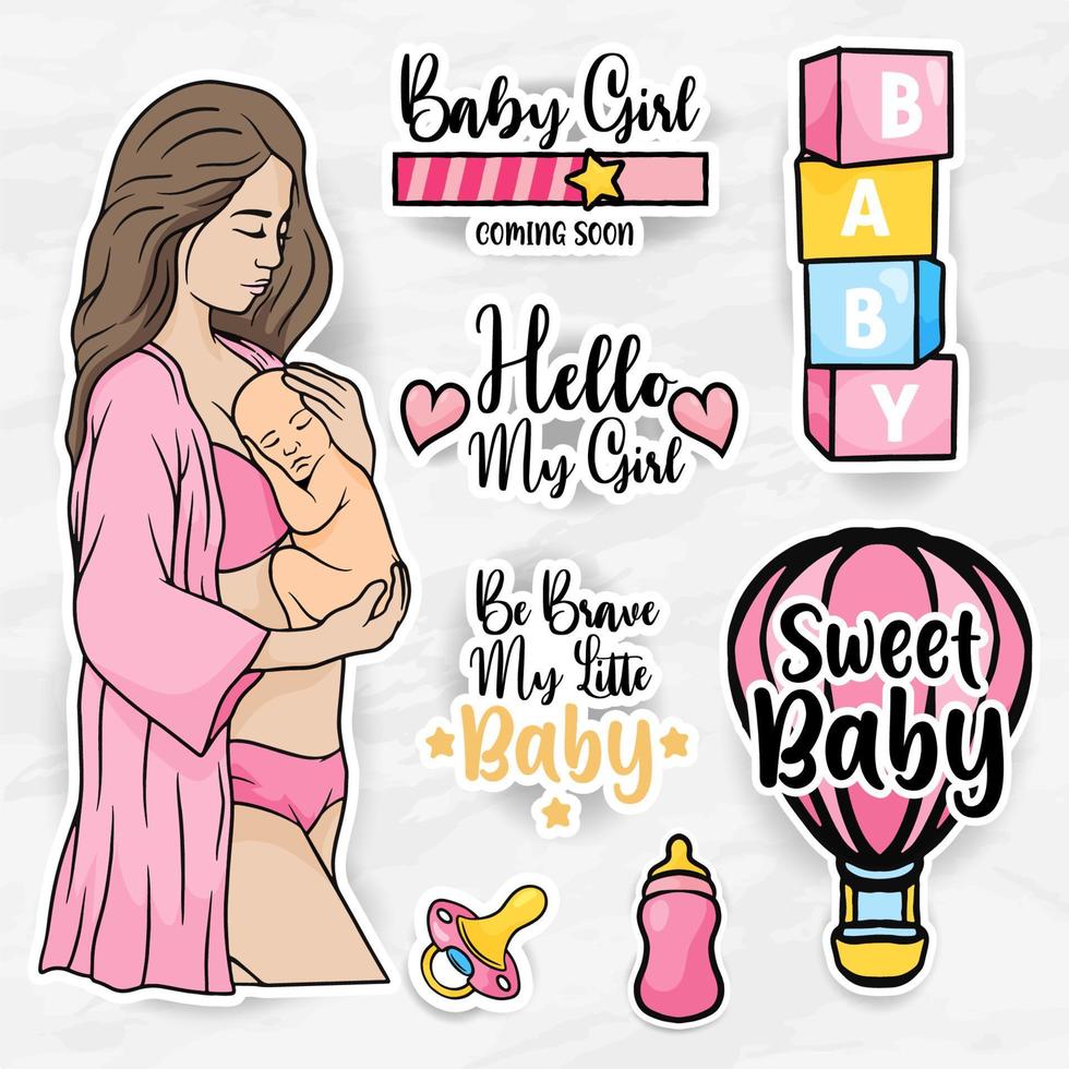 nursery stickers mother holding baby clip art collections set vector