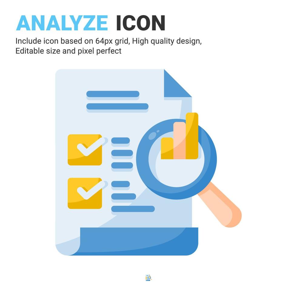 Analyze icon vector with flat color style isolated on white background. Vector illustration analytic, report sign symbol icon concept for business, finance, industry, company, apps, web and project