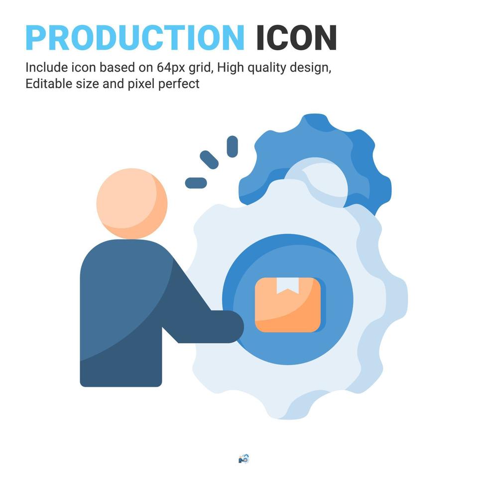 vector de icono de producción con estilo de color plano aislado sobre fondo blanco. ilustración vectorial fabricación signo símbolo icono concepto para negocios, finanzas, industria, empresa, aplicaciones, web y proyecto