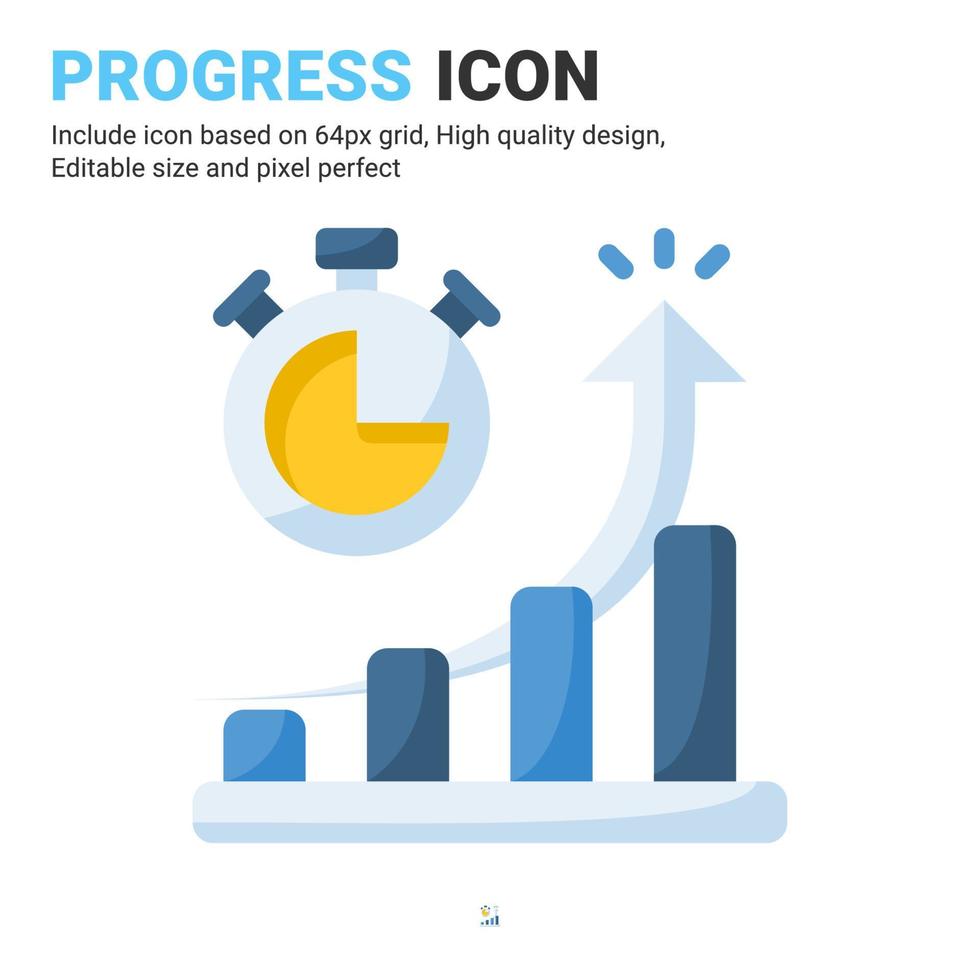 Progress icon vector with flat color style isolated on white background. Vector illustration growth, graph sign symbol icon concept for business, finance, industry, company, apps, web and project