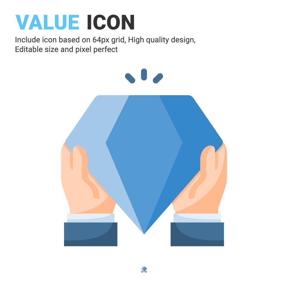 Value icon vector with flat color style isolated on white background. Vector illustration valuable, precious sign symbol icon concept for business, finance, industry, company, apps, web and project