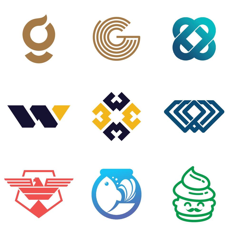 nine logos with various themes vector