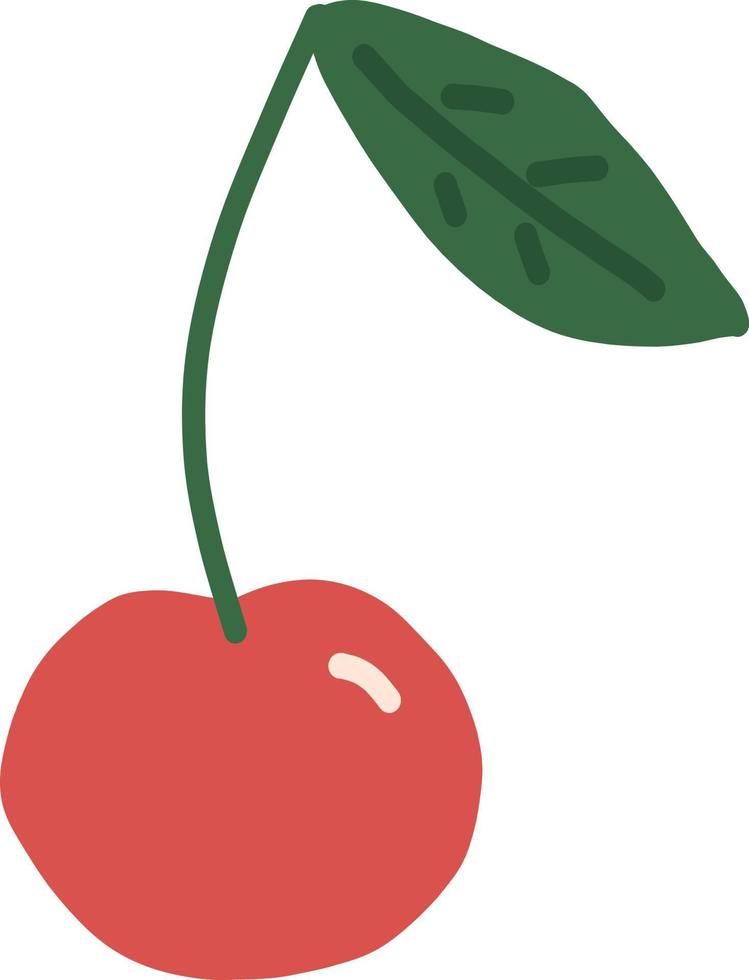 cherry and leave icon. hand drawn , minimalism. berry, summer sweet juicy red fruit vector