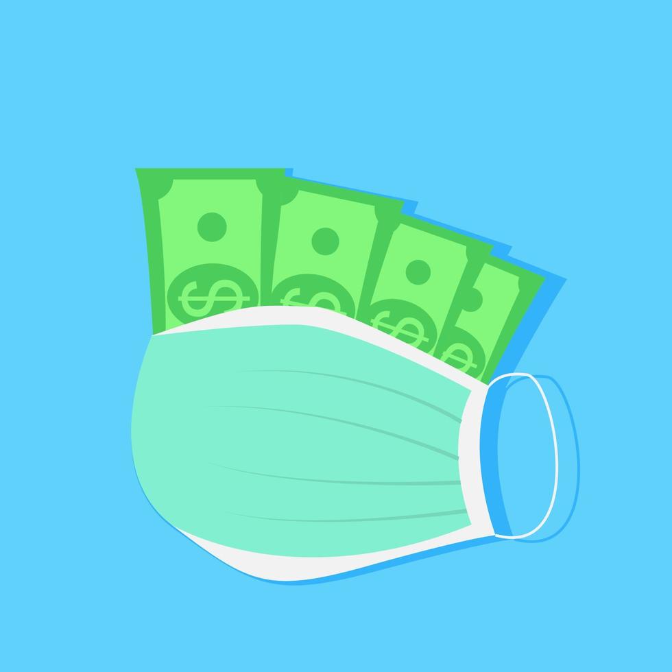 Illustration vector design of medical mask and the money. It describes about selling a lot of medical mask which is making money.