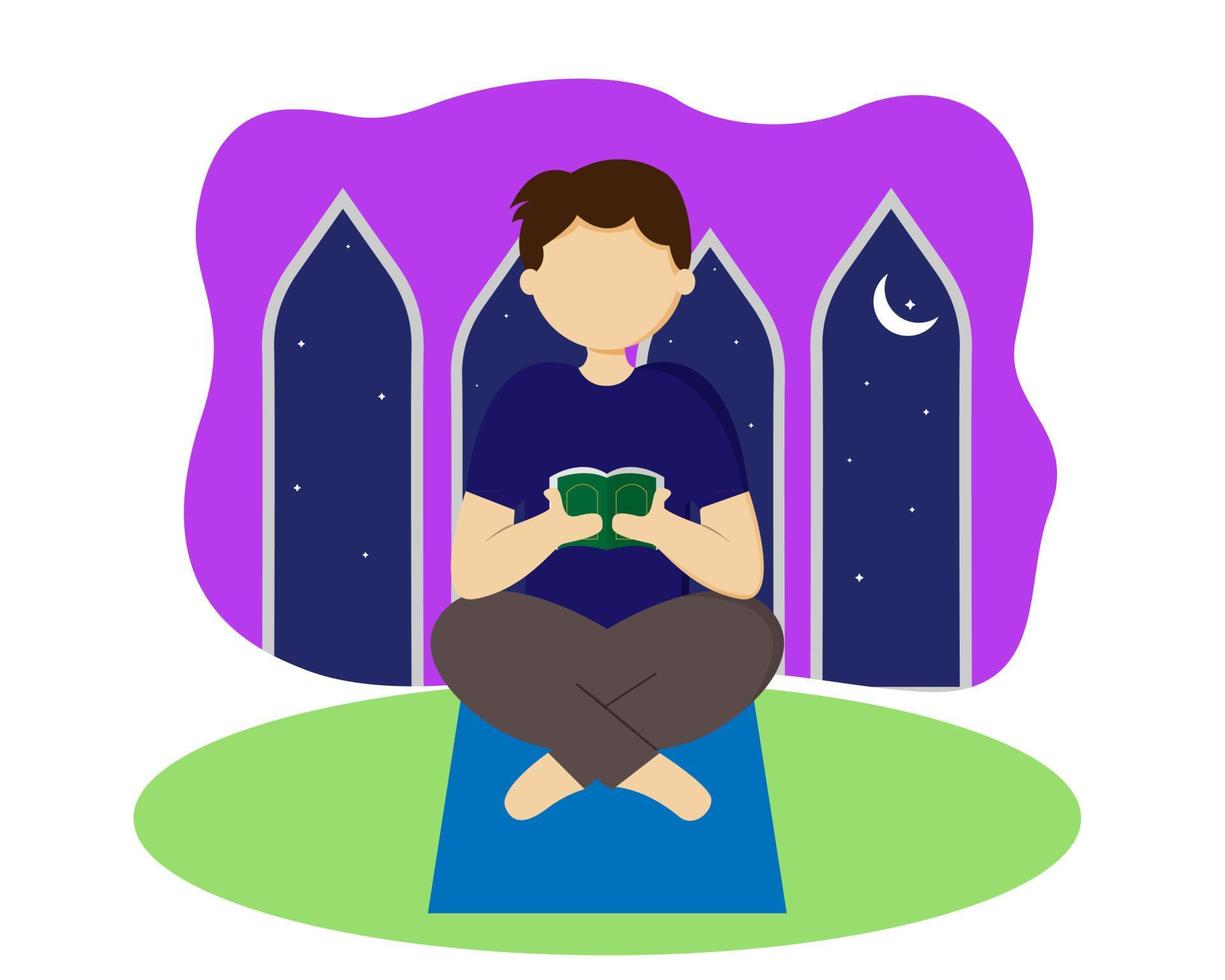 Illustration vector design of a man is reading al Quran.