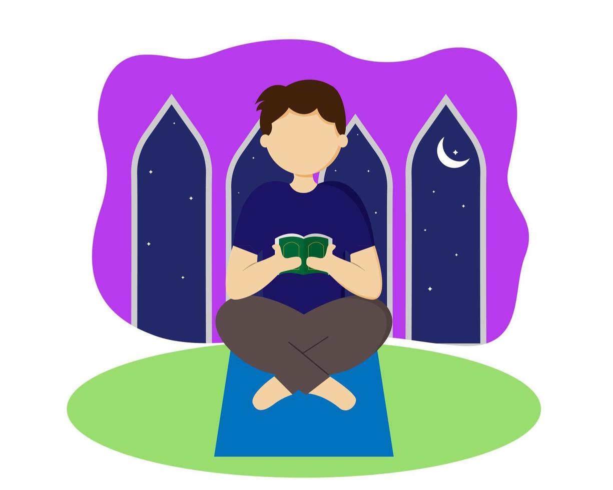 Illustration vector design of a man is reading al Quran.