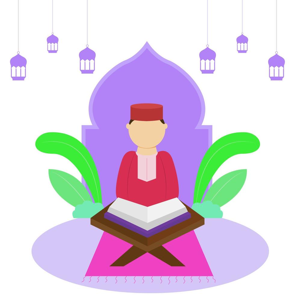 Illustration vector design of a man is reading Al Quran