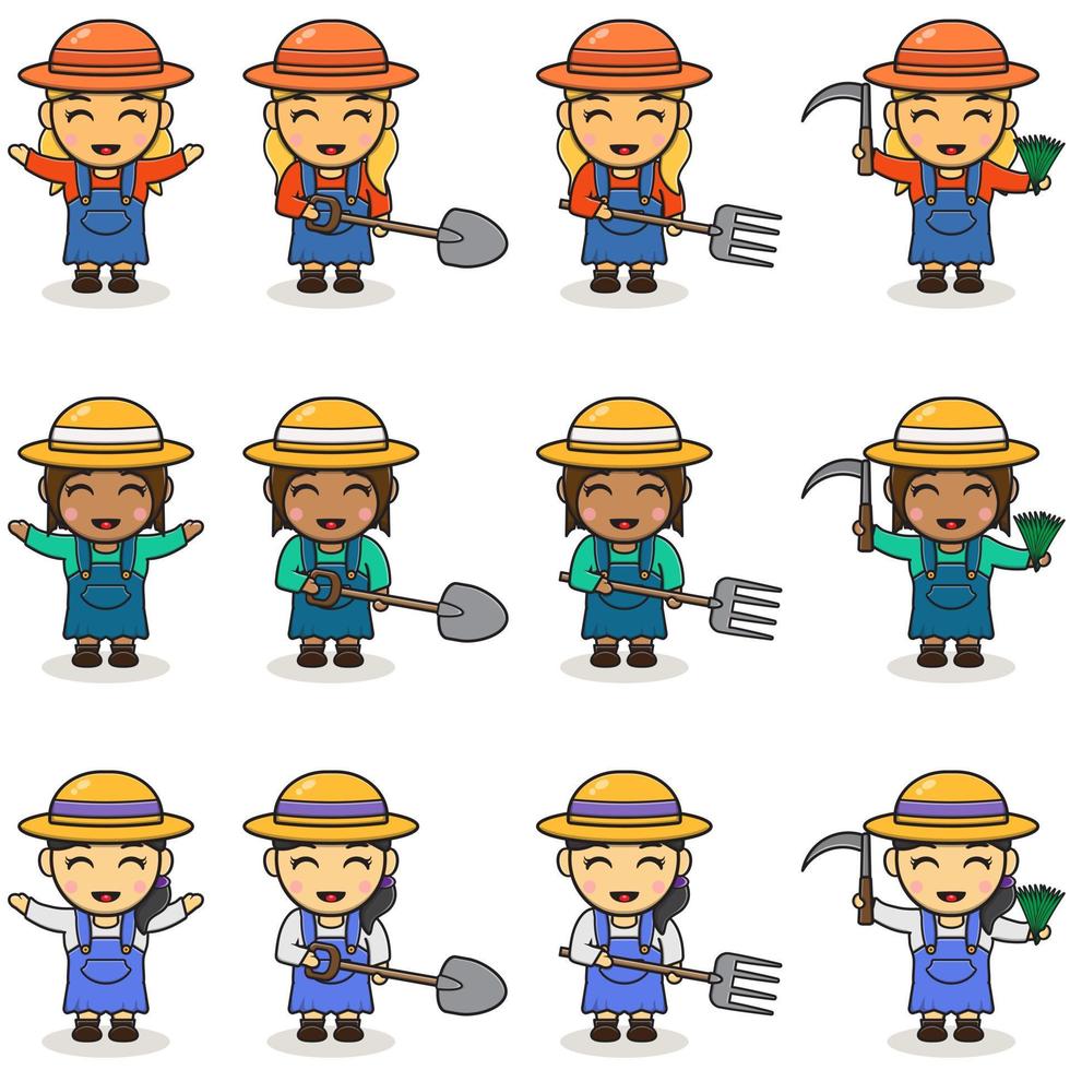 cute farmer vector design with fork, shovel and sickle.