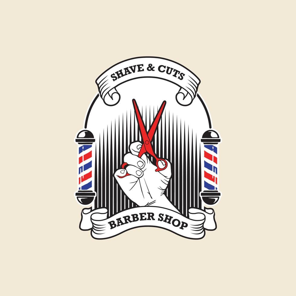 Vintage Barber Shop Logo Badge. Hand drawn Vector illustration