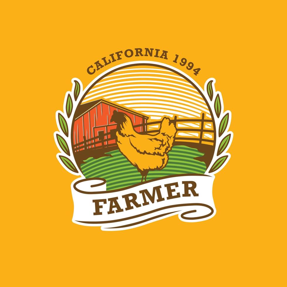 Vintage Farmer Logo Badge. Hand made Vector Illustration
