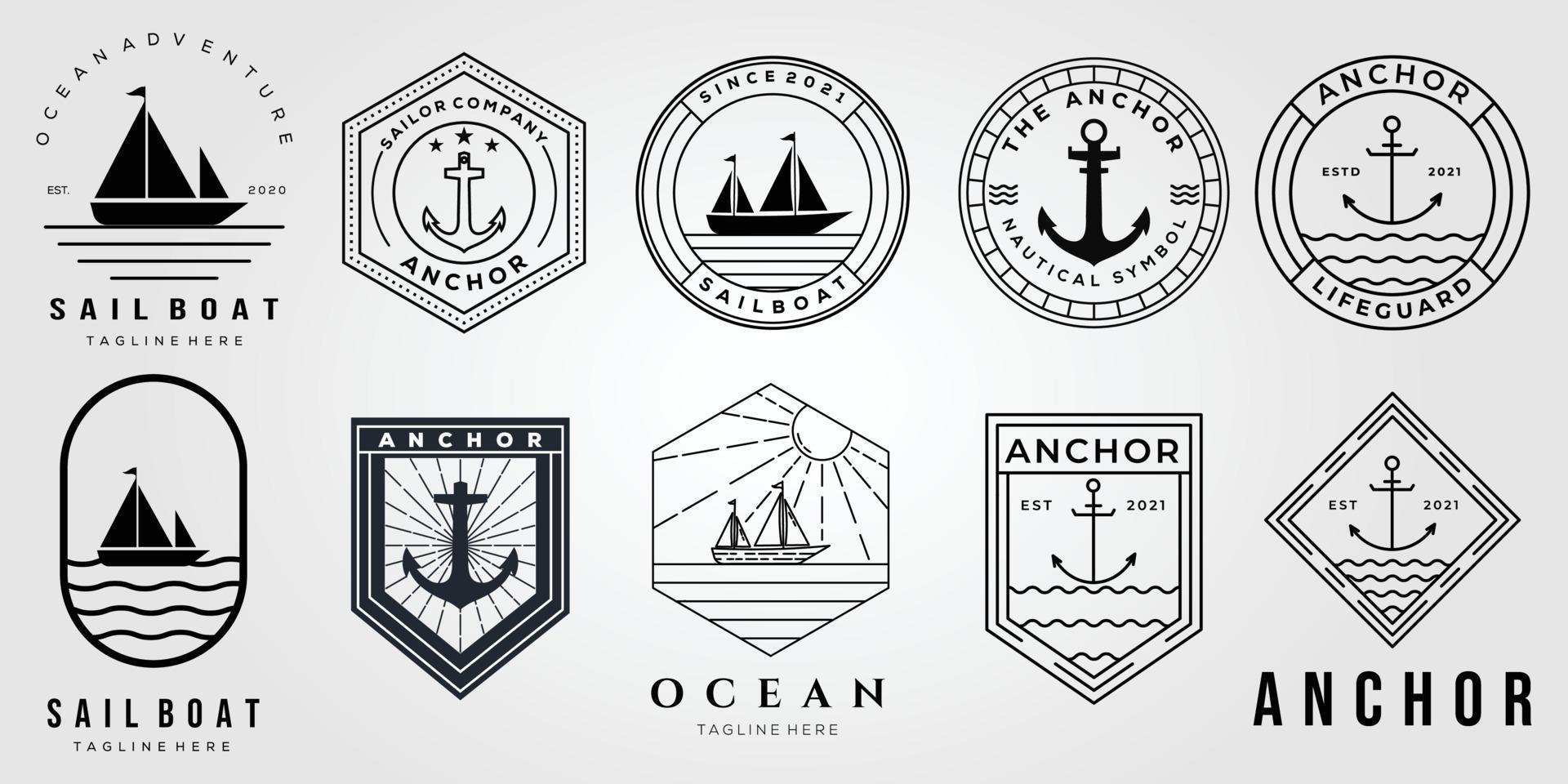 set of anchor logo and bundle of ocean sailing boat icon vector illustration design