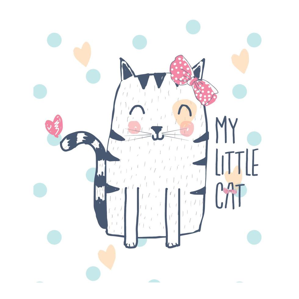 Cute cat and the phrase cute weow. Sketch kitty vector illustration.