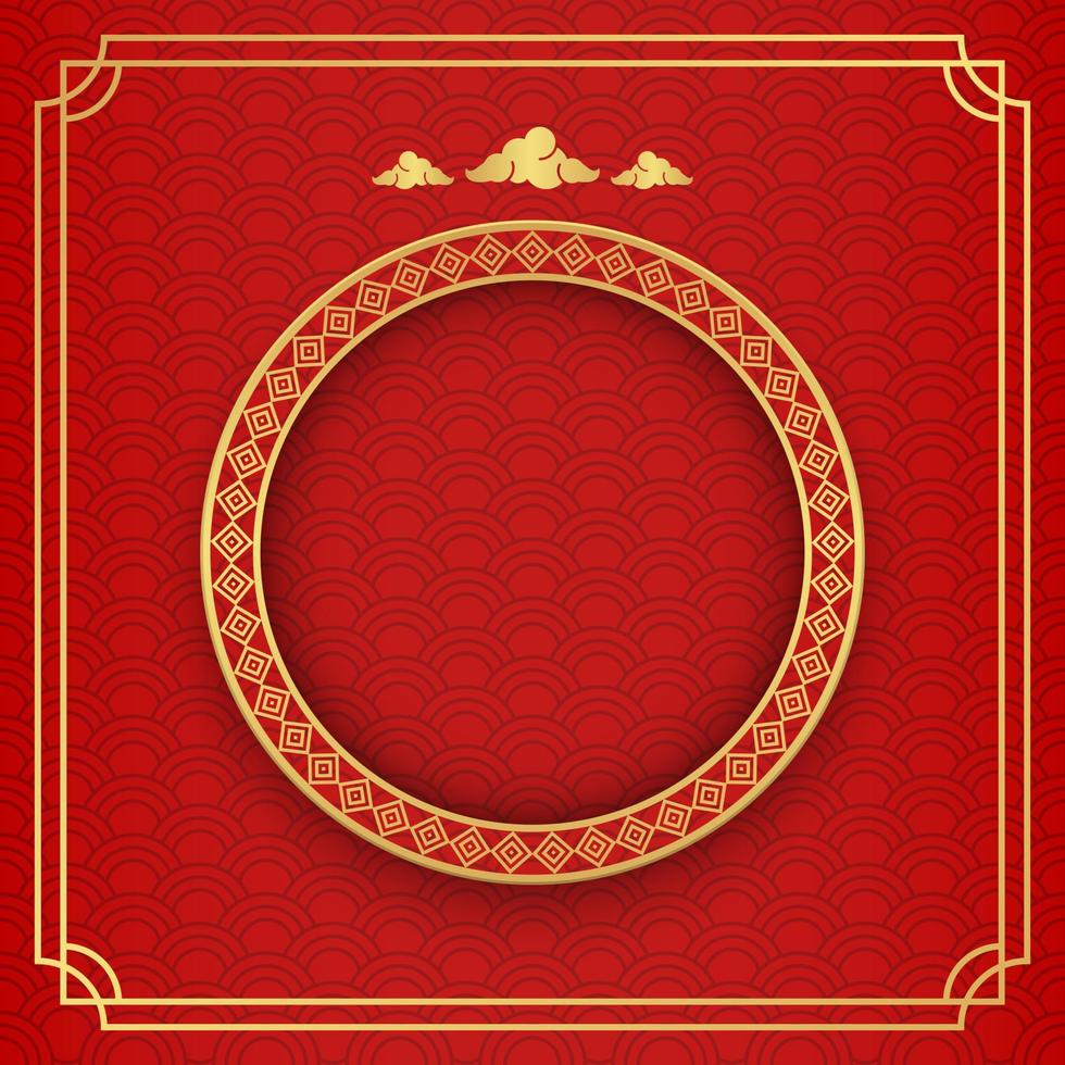 Chinese background, decorative classic festive red background and gold frame, vector illustration