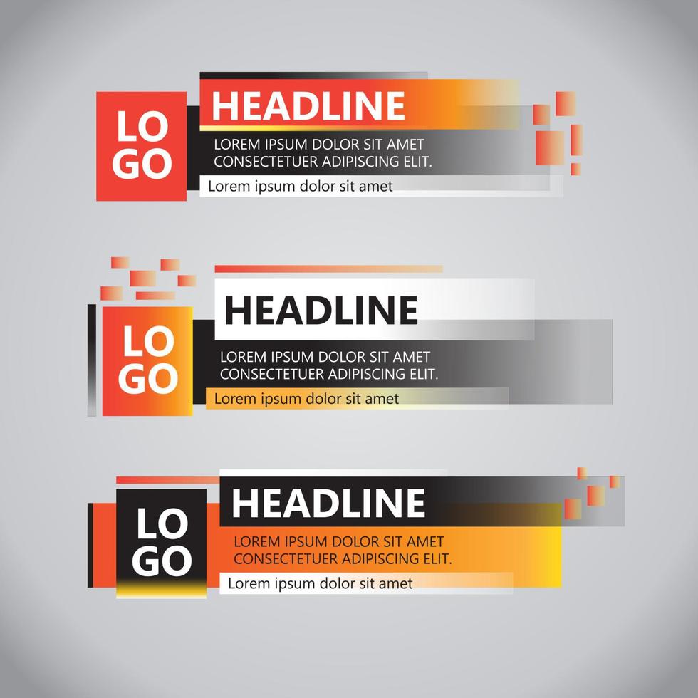 Black orange lower third news set vector