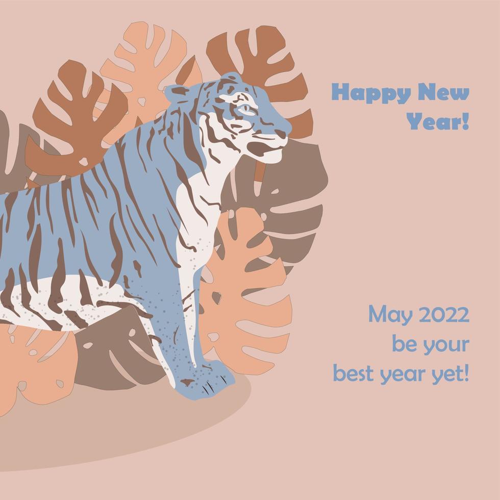 Happy New year card 2022. Blue tiger, symbol of the year vector