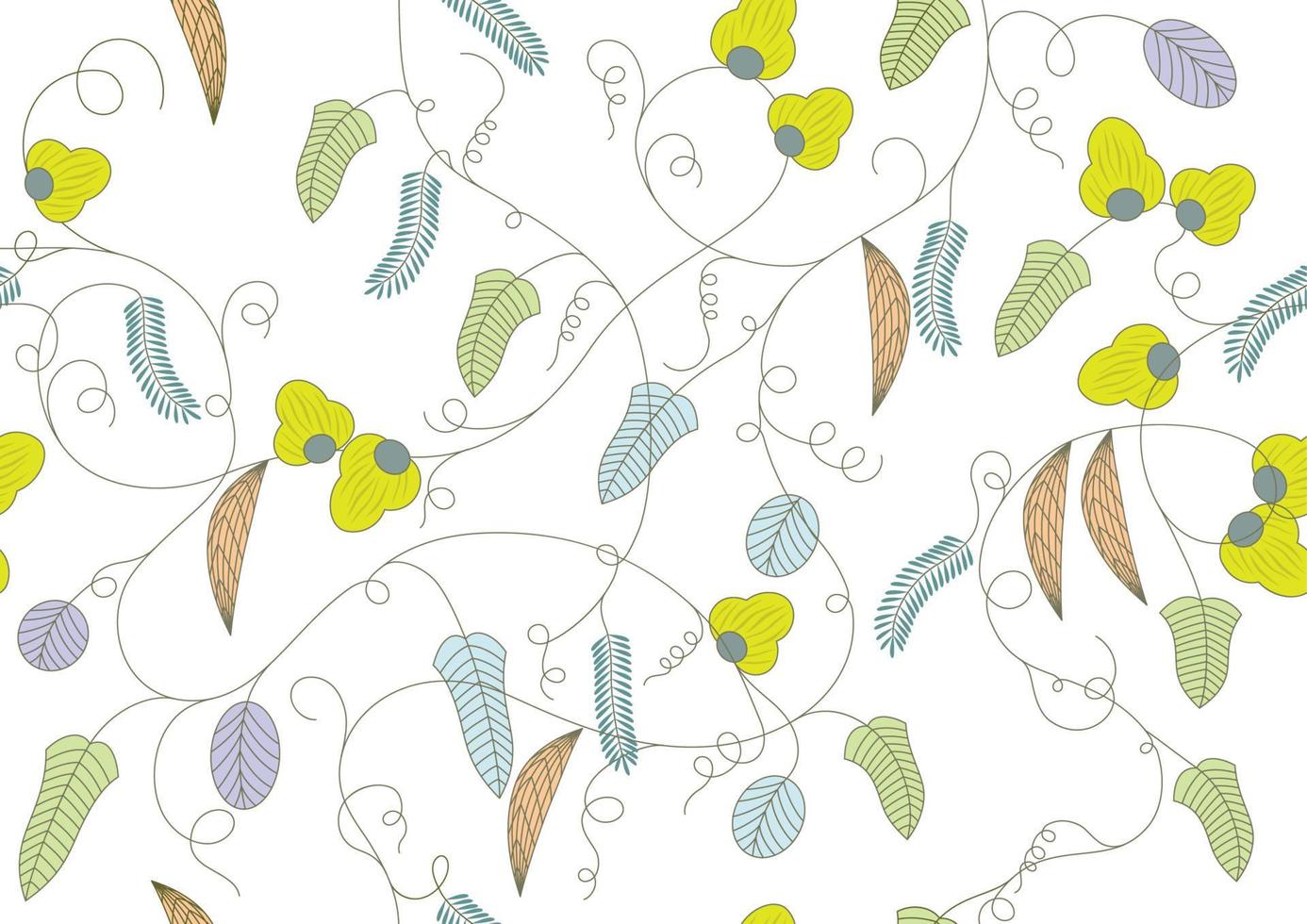 Horizontally And Vertically Repeatable Botanical Vector Background With Flat Plants Drawings.