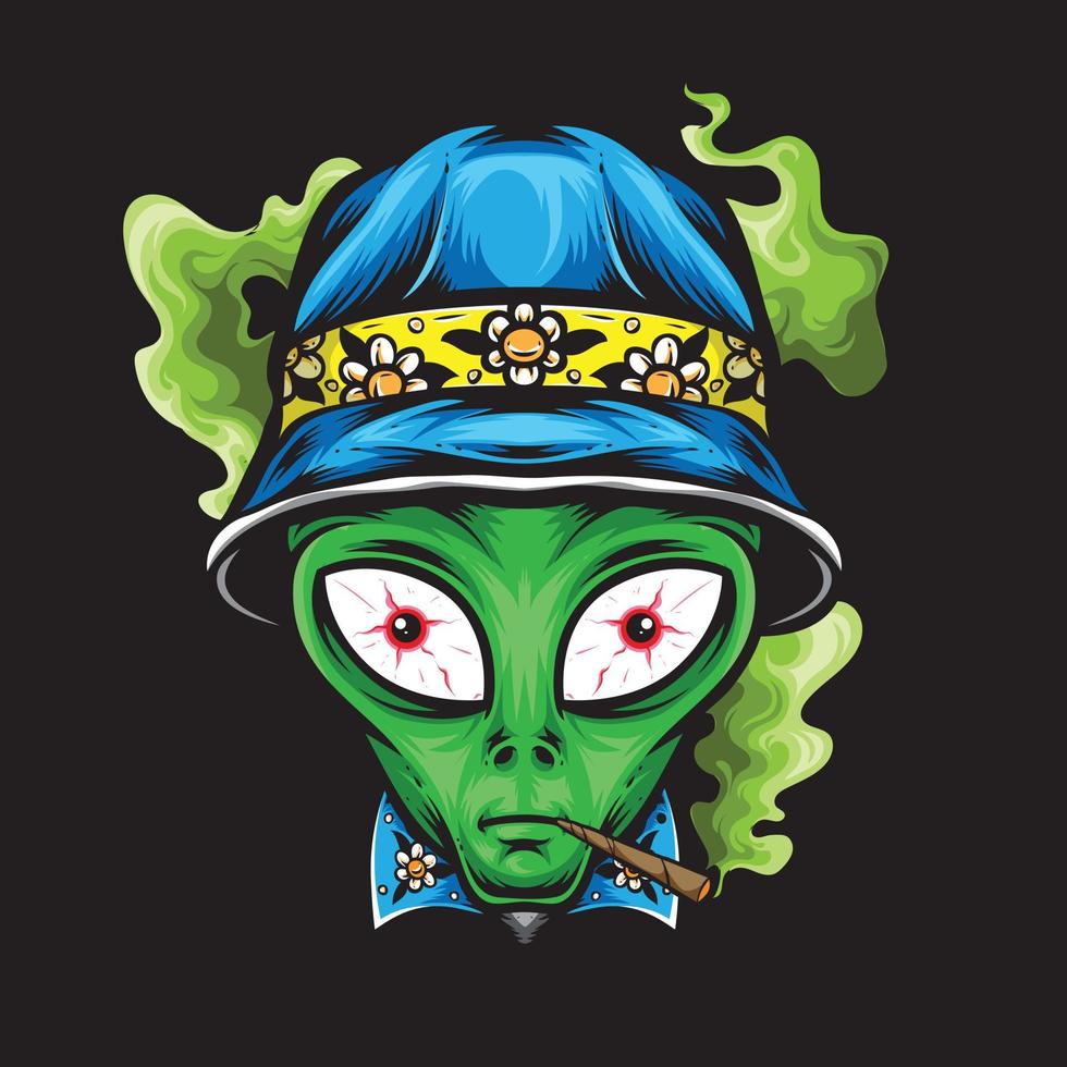 alien wearing bucket hat vector