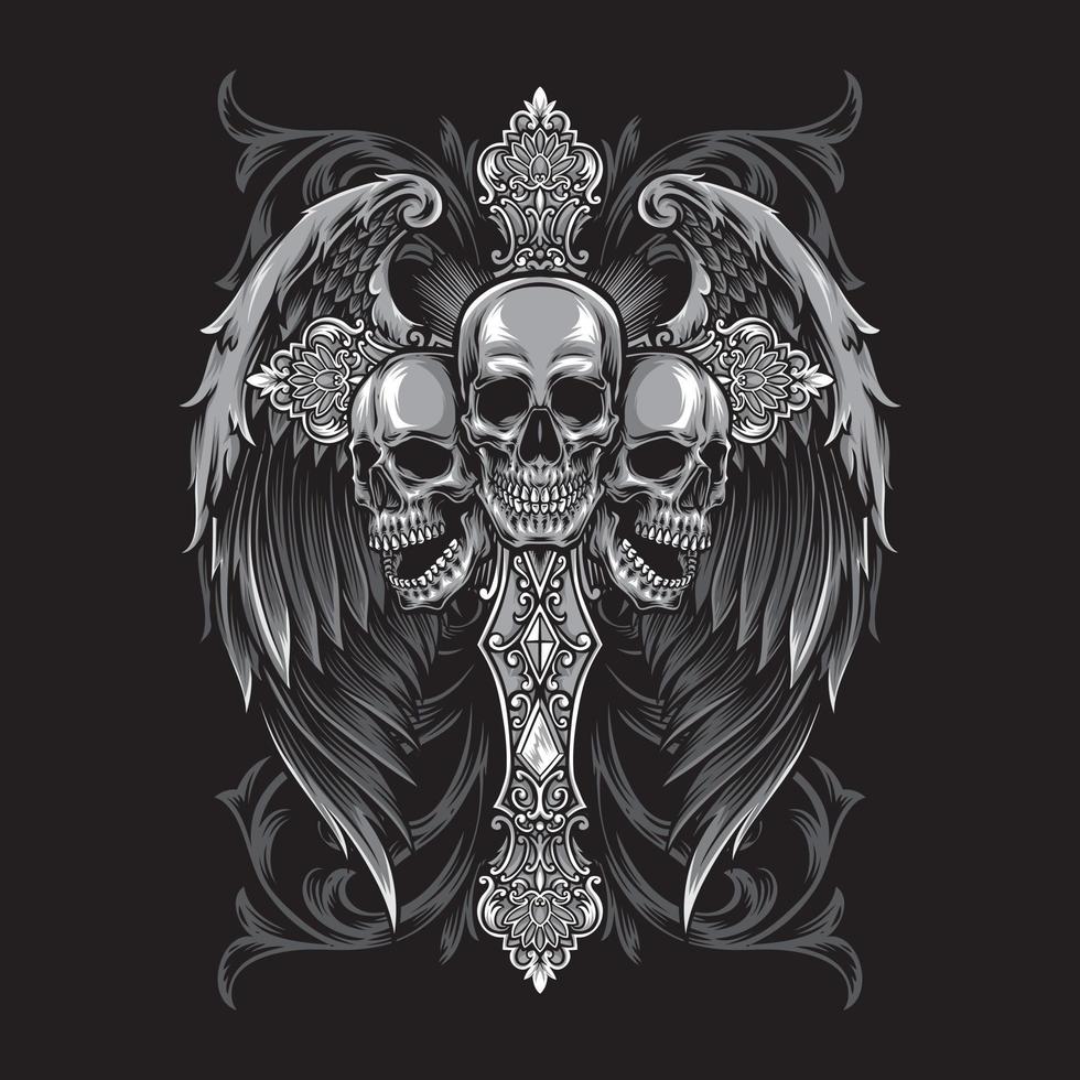 gothic cross with wings illustration vector