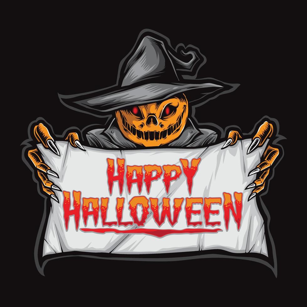 scarecrow holding halloween banner vector
