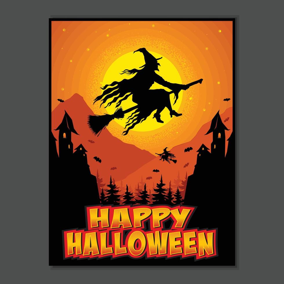 flying witch halloween vector poster