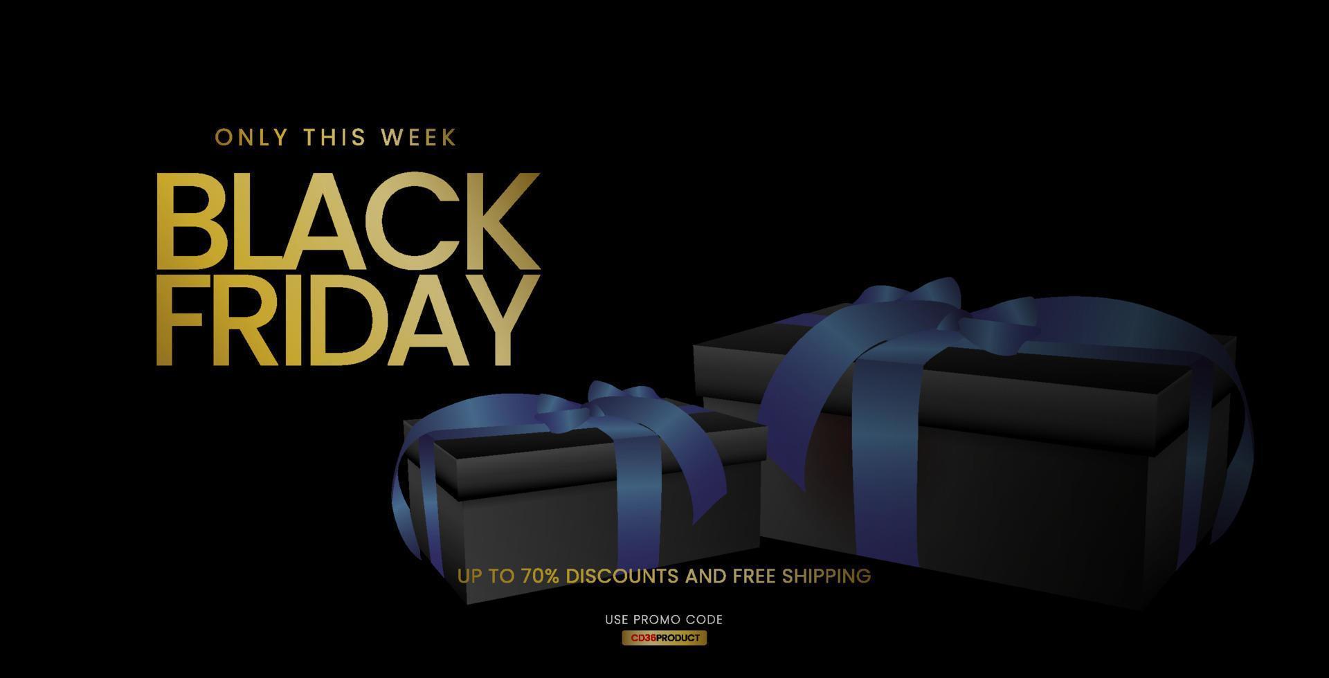 Realistic black friday sale banner with gift background vector