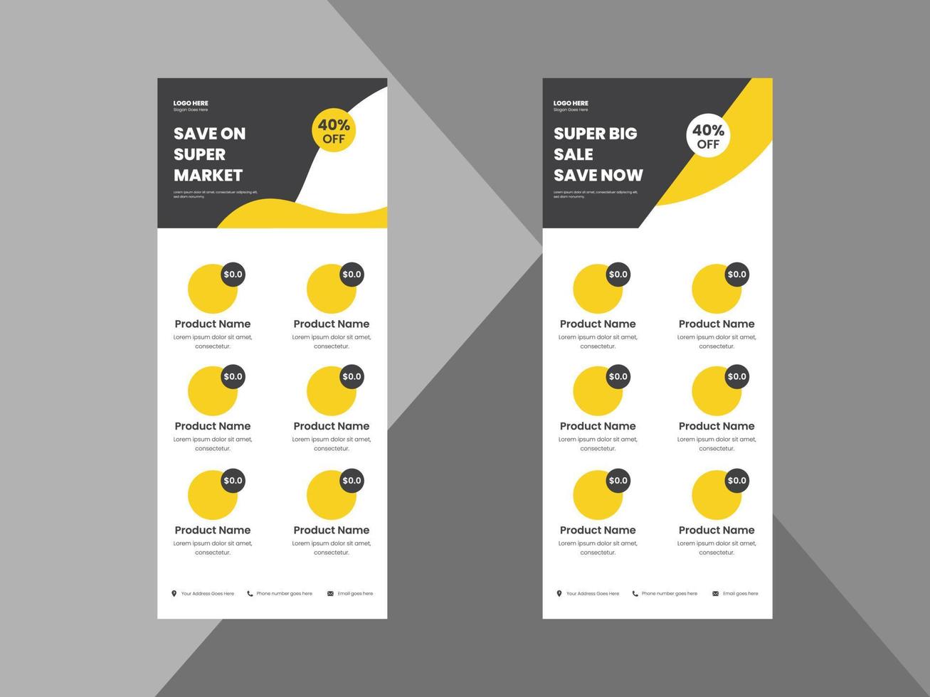 supermarket roll up banner design. super sale banner template. discount sale flyer, dl flyer design. supermarket roll up banner in yellow color. vector