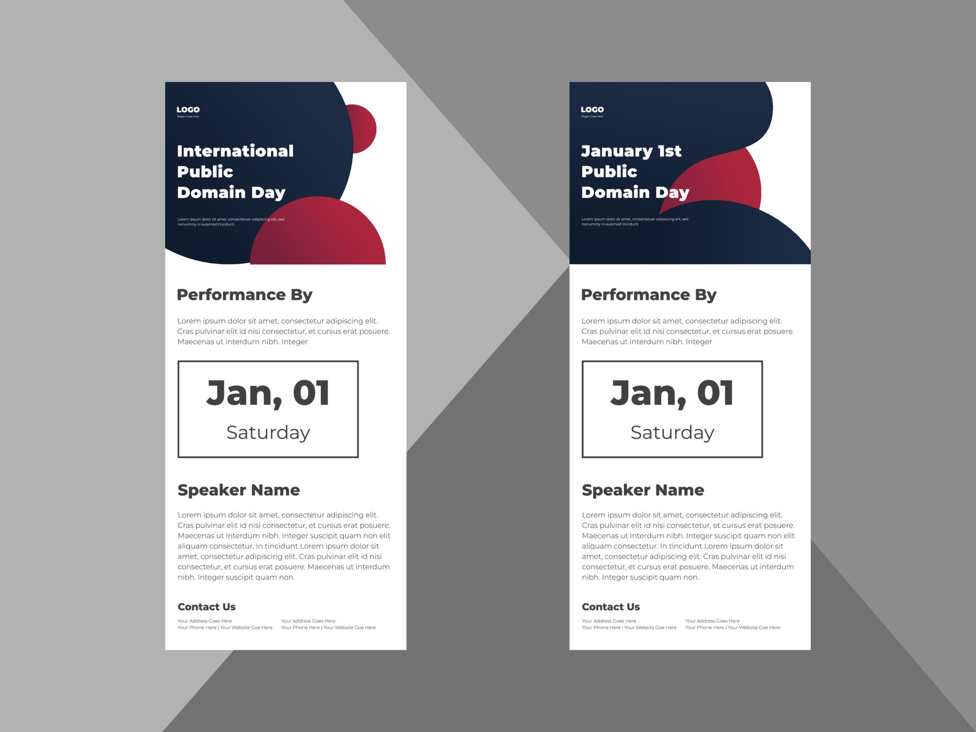 international public domain day rollup banner. public domain day dl flyer. non commercial