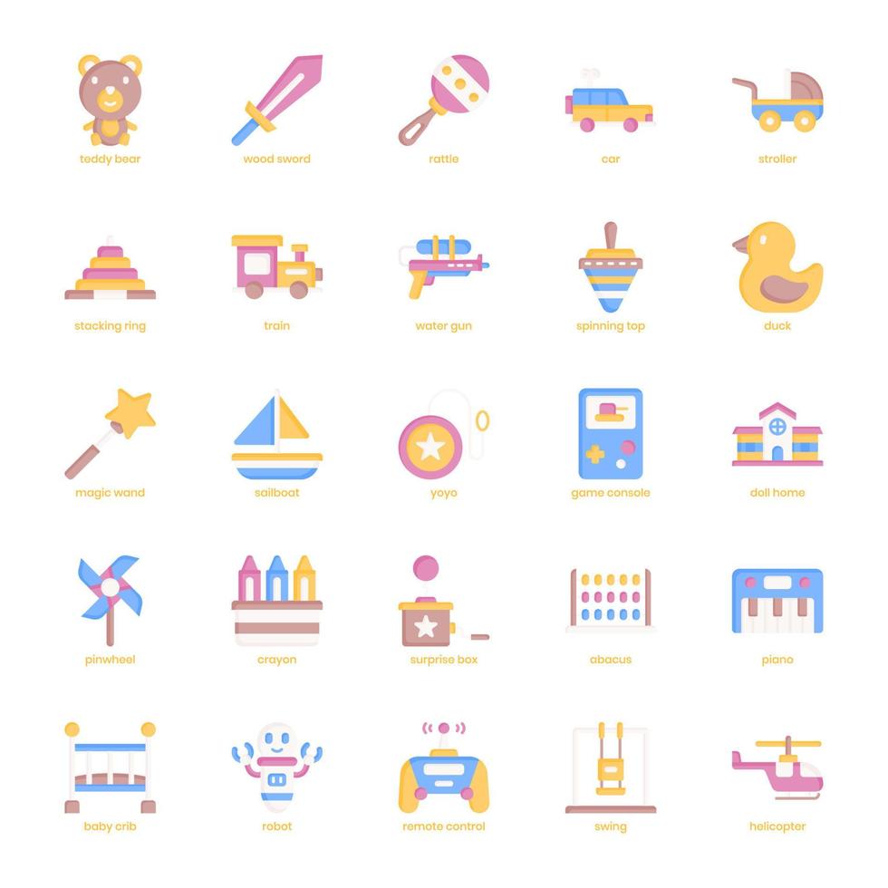 Children Toys icon pack for your website design, logo, app, UI. Children Toys icon flat design. Vector graphics illustration and editable stroke.