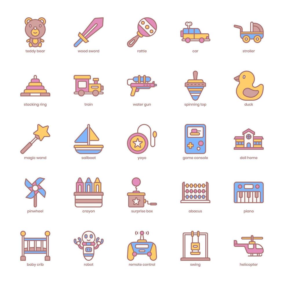 paquete de iconos de juguetes para niños para el diseño de su sitio web, logotipo, aplicación, ui. Diseño de esquema de icono de juguetes para niños. Ilustración de gráficos vectoriales y trazo editable. vector