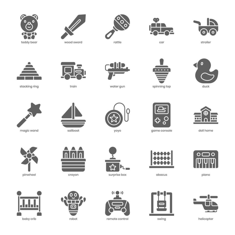 Children Toys icon pack for your website design, logo, app, UI. Children Toys icon glyph design. Vector graphics illustration and editable stroke.