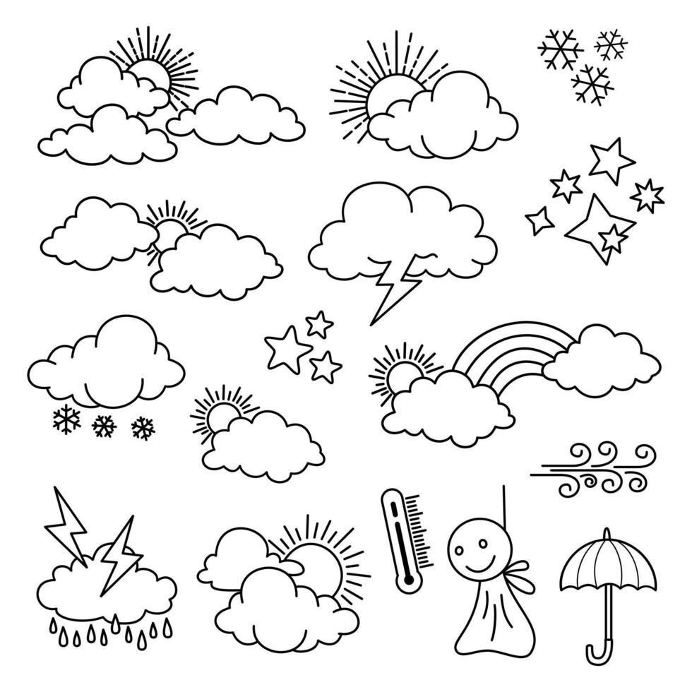 weather doodle vector set illustration with hand draw line art style vector, star, sun