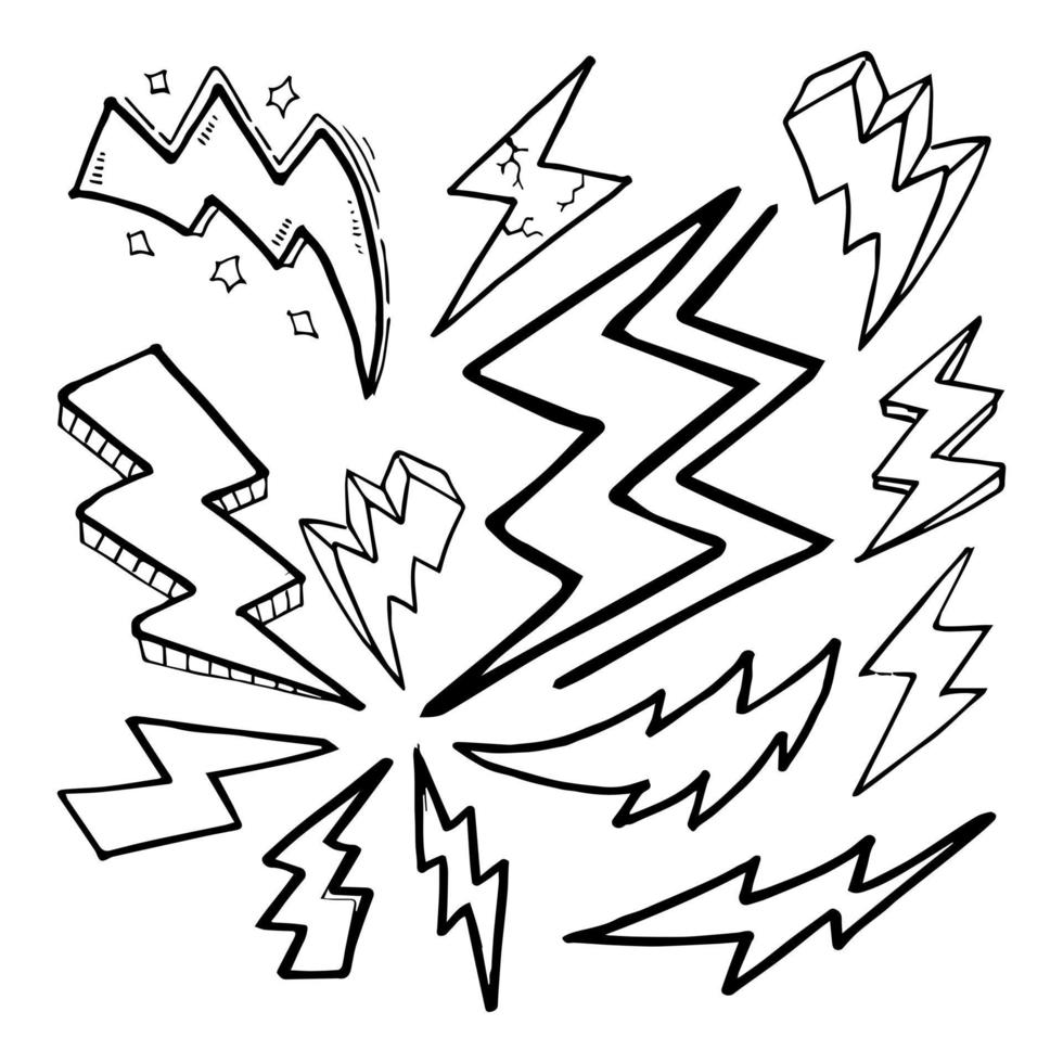 set doodle electric lightning bolt symbol sketch illustrations. thunder, vector ilustration