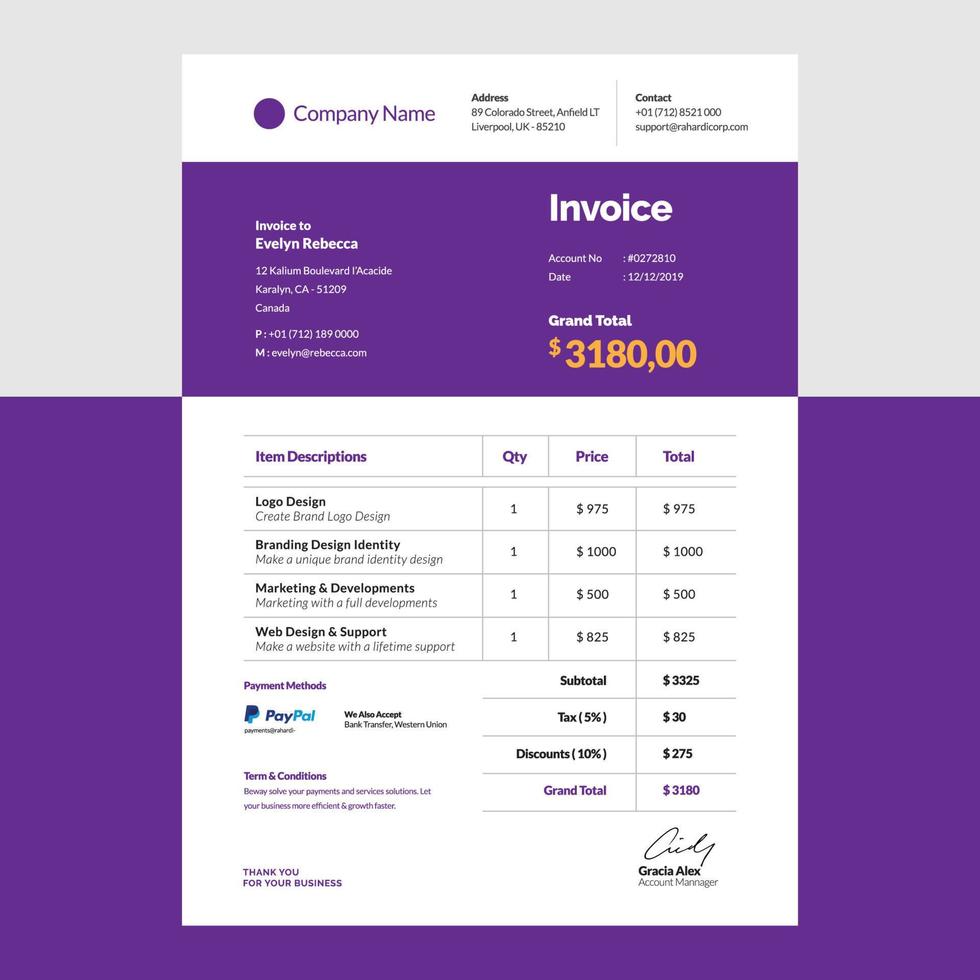 Simple invoice design template free vector