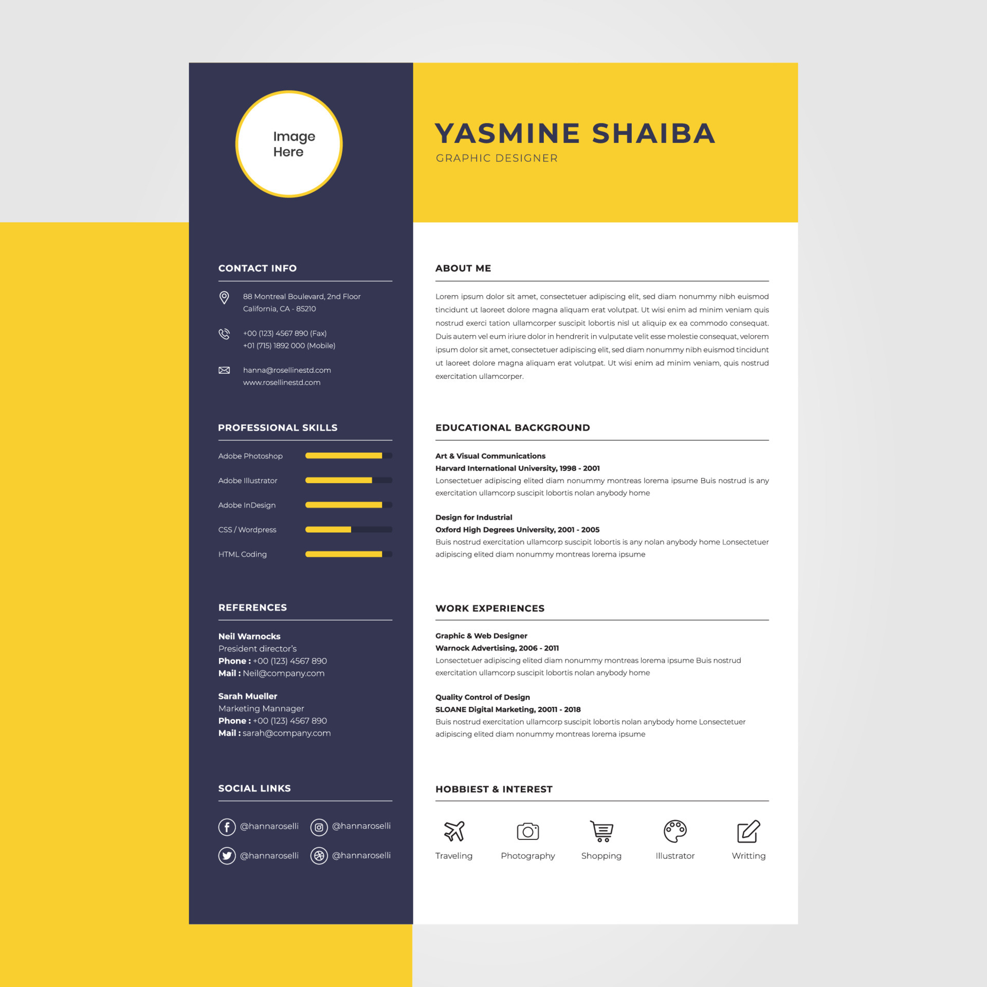 yellow resume template