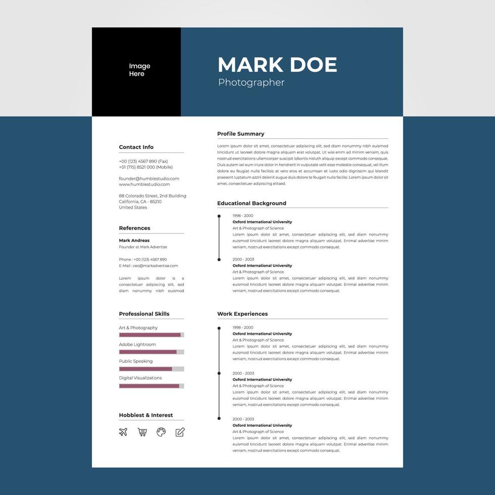 Blue modern cv resume design template, suitable for content individual business jobs vector